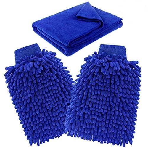 Microfiber Mitt, HiKeep Car wash mitt noodle Microfiber Wash Gloves car cleaning Microfiber mitt with free polishing cloth (2-Pack)