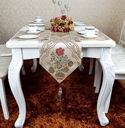HmDco Classic embossed embroidery table runner, beige, beige, 30*240cm