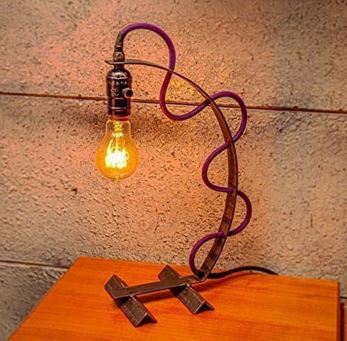 Bespoke Lamp, Bright Raw Curve, Hand Made Curved Steel Table Lamp With Free Edison Bulb inc