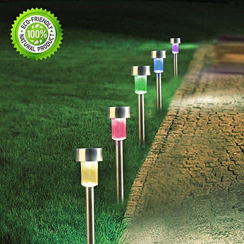 Landscape Path Lights LED Garden Stake Light Stainless Steel Solar Post Lights for Flowerbed Driveway Patio Lawn Outdoor Decoration Color Changing 5PC