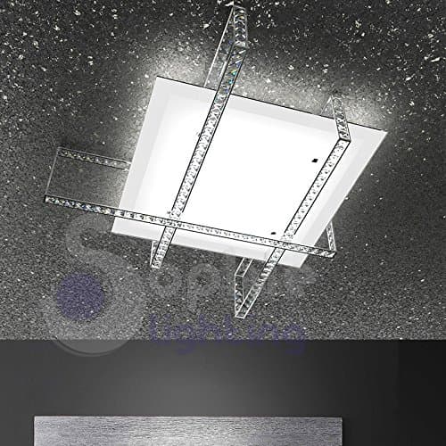 Ceiling light ceiling lamp modern design stylish glass satin chrome steel silver square crystal living room Crux PLG Cristal Sophie Lighting