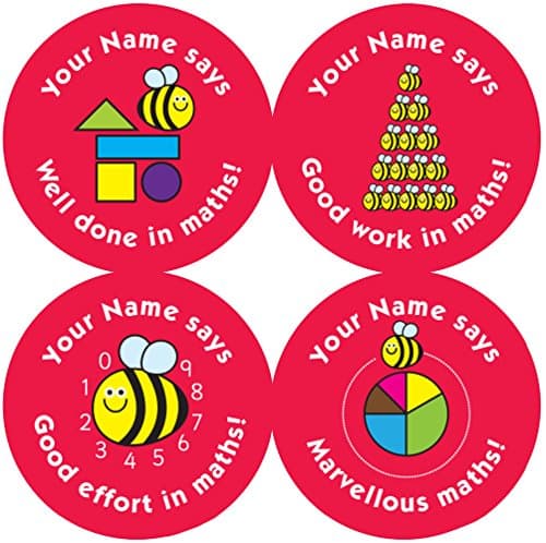 37mm personalised Maths reward stickers - '*Your Name* says' with mixed images and captions - 4 sheets, 140 stickers (please read info about leaving your name).
