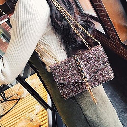 Duster package, bright leather banquet package, clutch, handbags, diamond package, oblique backpack, chain small square bag (Color : Pink)