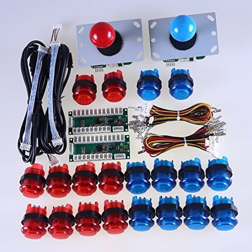 Easyget LED Arcade DIY Parts 2x Zero Delay USB Encoder + 2x 8 Way Joystick + 20x LED Illuminated Push Buttons for Mame Jamma Arcade Project Red + Blue Kits