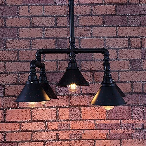 Barn Iron Craft Water Pipes Chandelier High Brightness E27 Light Source European Style Retro Industrial Wind Chandelier American Living Room Bedroom Loft Five Heads Decorative Chandeliers Height: 112CM