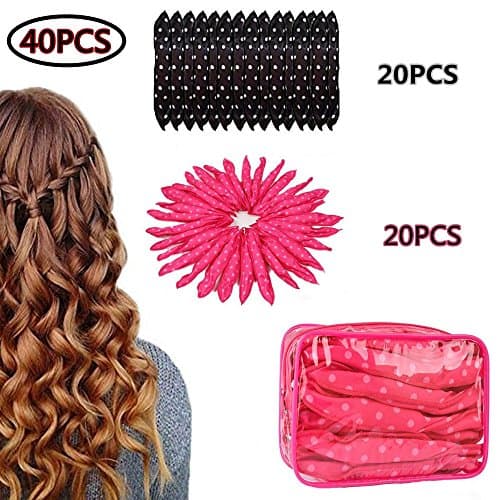 40 Packs Soft Pillow Hair Rollers Curlers Foam Soft Sponge Sleep No Heat Magic Hair Styling DIY Tool for Long Medium Wavy, Tight, Spiral Curls Hair + Free package bag (Pink 20pcs + Black 20pcs))