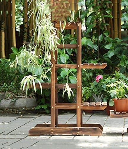 CAIJUN Flower Racks Solid Wood Multilayer Flower Shelf Stagger The Shelves Balcony Flower Pot Display Stand , 2 Colors, 2 Specifications organizer ( Color : Carbon color , Size : 97cm )