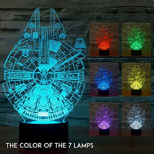 Mangopie Millennium Falcon Night Light, 3D Optical Illusion Star War Lamp with 7 Color for Kids Boys Birthday Gift Home Decoration