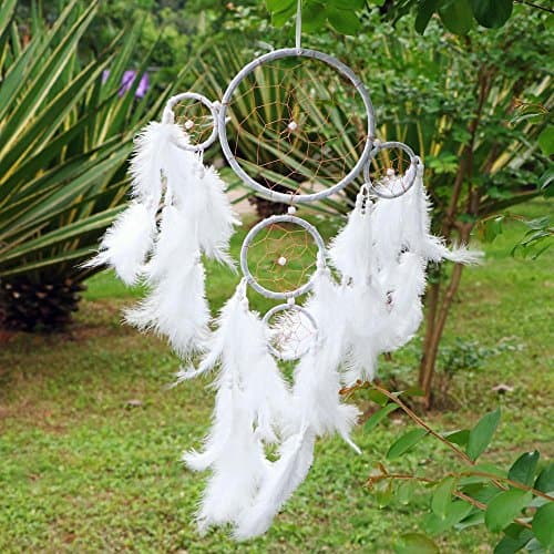 Outdoortips Large Dream Catcher White Feathers India Style Dreamcatcher