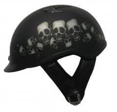 DOT Vented Black Motorcycle Half Helmet with Skulls (Size S, SM, Small)
