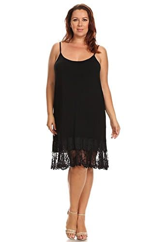 Solid Lovely Crochet Lace Layered Trim Crop Top Extender Cami Tank Top (XL, Black)