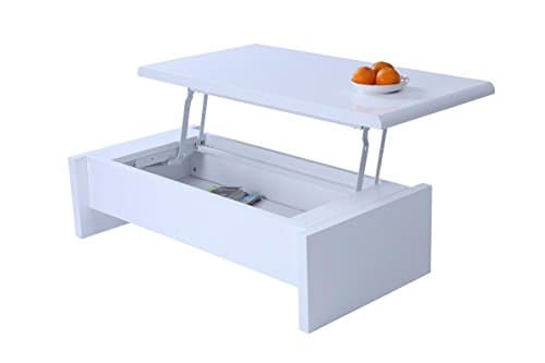 White Modern Lift Top Coffee Table with Storage LOLA Adjustable