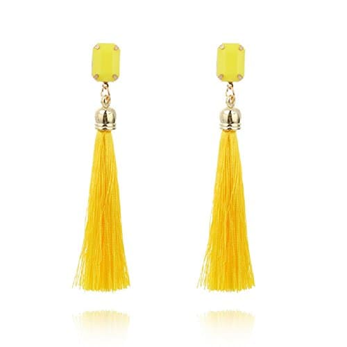 CCOHO Long Thread Tassel Earrings Crystal Fringe Earring Dangle for Women, Girls, Yellow