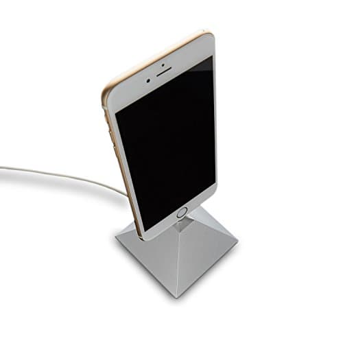 iPhone Docking Station By The Great Pyramid: AirPod Case Charging Dock Holder With Heavy, Sturdy Base – Stylish Aluminum Charger Stand For Apple Smartphone Devices – Silver