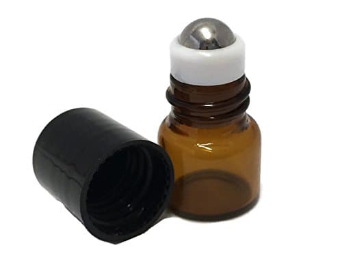 USA 72 - 1 ml (1/4 Dram) Amber Glass Micro Mini Roll-on Glass Bottles with Stainless Steel Roller Balls - Refillable Aromatherapy Essential Oil Roll On (72)