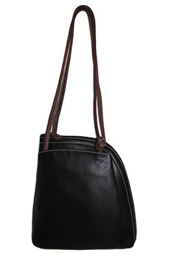 Italian Design Leather Convertible Backpack Handbag (Black/ Toffee)