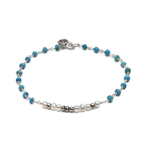 Freshwater Cultured White Pearls Sterling Silver Morse Code Love Bracelet