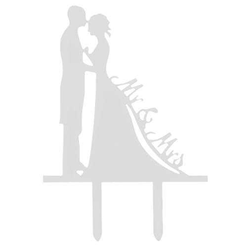 White Acrylic Cake Topper For Engagement Mr and Mrs on bride's Wedding Dress