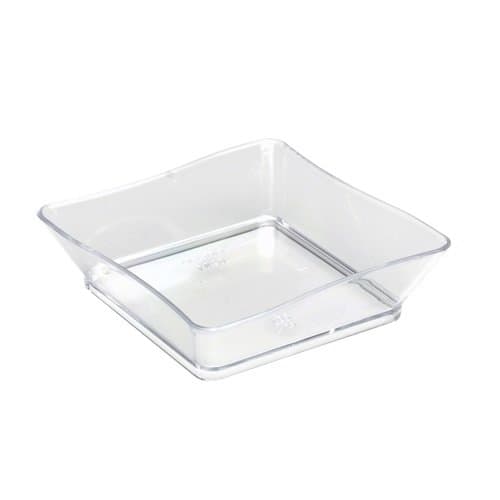 Fineline Settings 6201-CL, 2.25x2.25-Inch Clear Plastic Tiny Trays, Disposable Serving Dish, Catering Plates, Salad Sauce Dessert Platter Bowls (50)