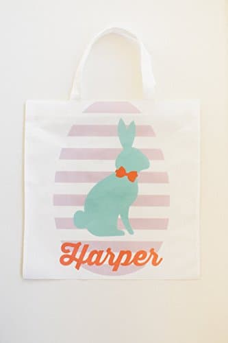 Personalized Custom Big Easter Bags for kids, Reusable tote bag, Easter Basket, Easter Present for Boys & Girls, Easter Party, Easter Egg Hunt,Bag of Easter Candy, 12 Colorful Designs (Mint Bunny)