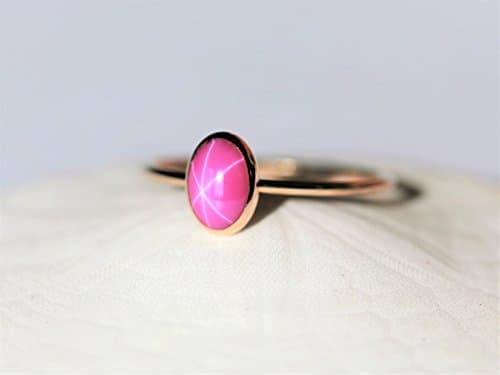 Oval Created Pink Star Ruby 14K Gold Filled Skinny Ring Sizes 5-8