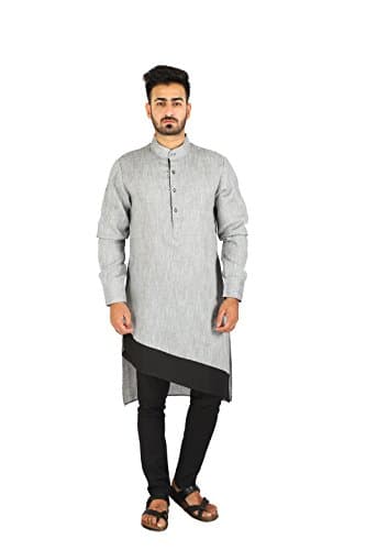Thaath Men's Designer Cut Grey Kurta & Black Churidar Set…