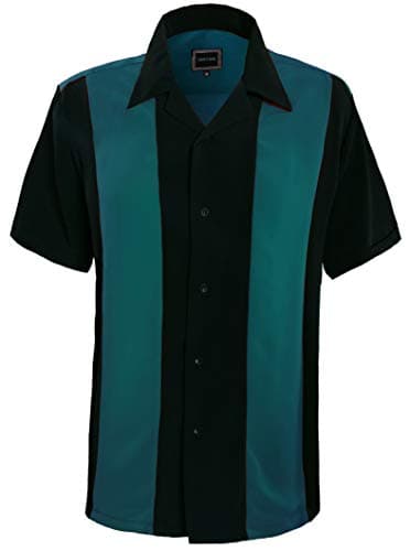 Guytalk Mens Button Down Bowling Shirt, Cuban Style Retro Two Ton Camp Shirt(20 Colors, S-5XL)