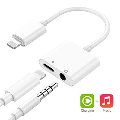 Headphone Adapter for iPhone 8 3.5mm Splitter Jack Dongle Earphone Cable Charge and Aux Audio Connector for iPhone X/Xs/XS max/8/8 Plus/7/7 Plus 2 in 1 Headphone for Music and Charge Support iOS 12