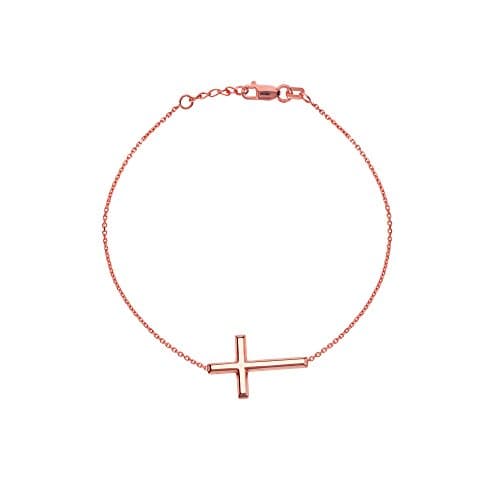 14K Gold Sideways Cross Adjustable Bracelet 7"-7.5" (rose-gold)