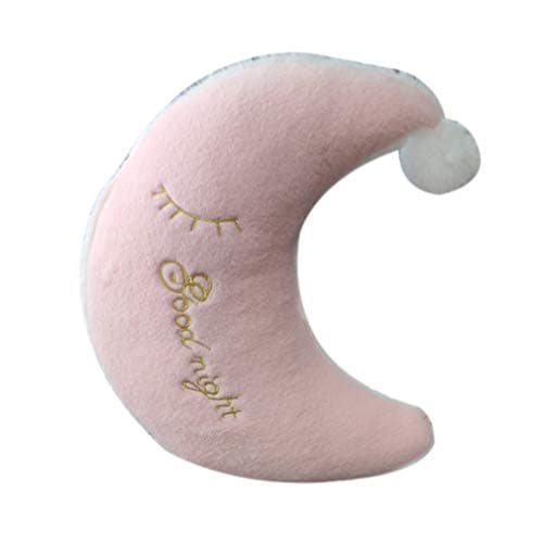 Nunbee Plush Cloud Crown Heart Star Moon Shaped Throw Pillows Fluffy Plush Stuffed Toy Gift Kids Room Decoration 18x9.4 Inch / 46x24 cm - Pink Moon