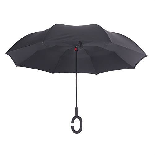 Cell Escape Polyester Inside Out Reverse Folding Double Layer Outdoor Rain and Sun Inverted Open and Close No Drip Umbrella (Black, C06UMBRELLABLACK)