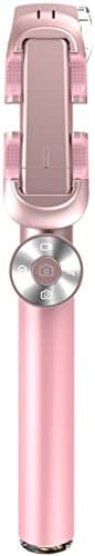 Leather selfie Stick, professional Self-Portrait Extendable Monopod for iOS & Android Phone Bundle with Tripod Stand & Bluetooth Remote Shutter (Rose Gold)