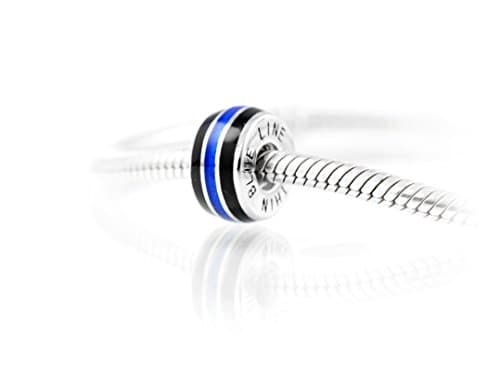 Thin Line Thin Blue Line POLICE Charm: Cobalt Blue and Black Enamel with Sterling Silver Threaded Core.