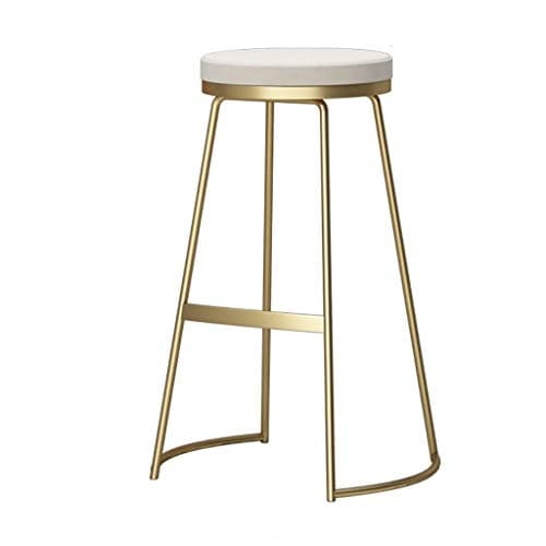 High Stool Round Barstools Chair Footrest White Upholstered Dining Chairs as Stool for Kitchen | Pub | Breakfast Stool | Gold Metal Legs | Max Load 150kg