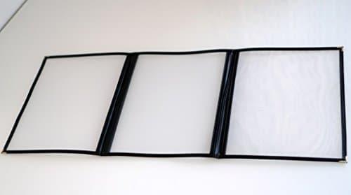 Happypinto (30 Pack) 8.5" x 11" Restaurant Menu Covers, Double Stitched Leatherette, High Gauge Vinyl & Gold Corners (3 Pages 6 Views Open Style, Black)