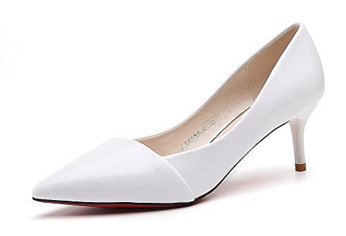 AalarDom Women's Pointed-Toe Pull-On Pu Spikes-Stilettos Pumps-Shoes with Bow-Tie, White-Bows, 37