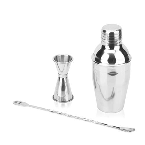 CCSUN 12 Oz Cocktail Shaker Set, 3 Pcs Bar Tools Martini Shaker Built in Strainer Mixing Spoon Double Sided Jigger Mirror Bartender Kit