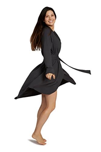 Willwork Women's Robe Size M/L in Charcoal Black Bamboo French Terry, Convertible for Maternity and Nursing