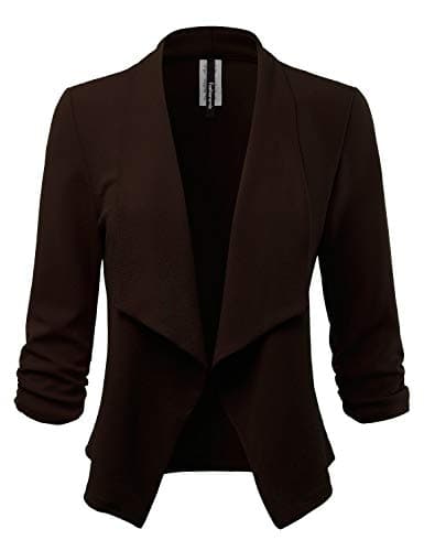 Women's Stretch 3/4 Gathered Sleeve Open Blazer Jacket (Made in USA)