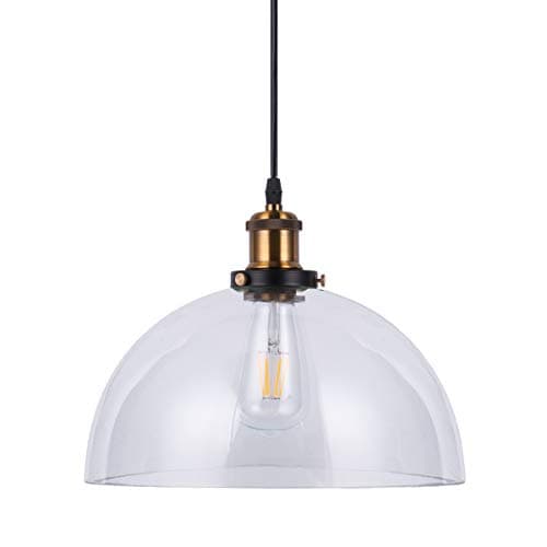 LightingPro Industrial Kitchen Pendant Light, Vintage 12" Hand Blown Clear Glass Pendant Lighting Fixture for Kitchen Island Counter Living Room Bedroom Farmhouse