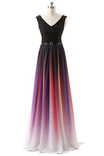 SiSiBride Gradient Color V Neck Chiffon 2017 Ombre Formal Evening Gown Dresses