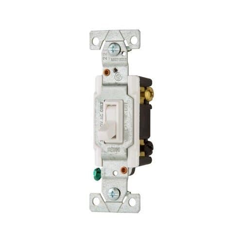 EatonC1303-7LTW-L Lighted Grounding Toggle Switch, 120 Vac, 15 A, 3 Way, White