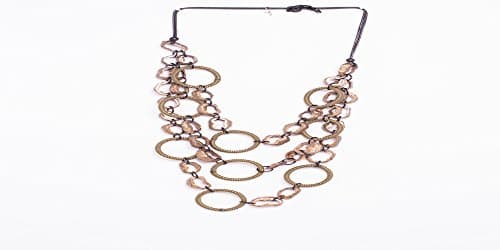 Sylca Designs Adjustable 3 Layer Necklace with Round Metal Links and Gold Painted Seeds Cut to Make Rings