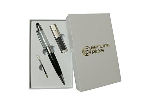 Beautiful gift set. Combines Three products: 1- Lovely Crystal USB Flash Memory. 2- Stylish Ballpoint Pen with 16GB USB Flash Drives and Touch Screen Stylus Pen. 3- Extra ink refill (16GB, Black Set)