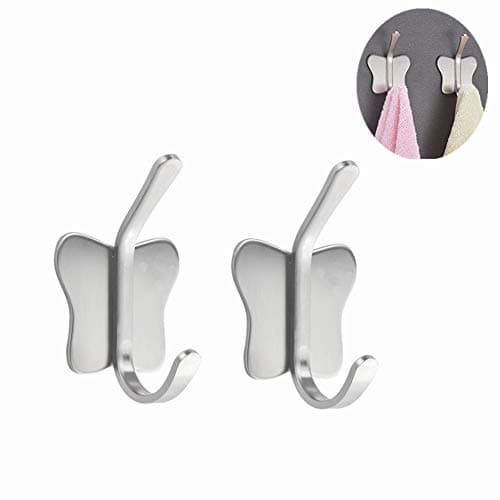 Multi Purpose Self Adhesive Hooks Sticking Wall Hanger Stainless Steel Hook Razor Holer Shower Shaving Razor, Kitchen Utensils, Towel, Bathrobe Coat, Loofah More (2 Packs)