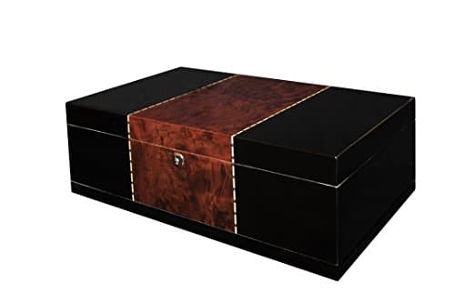 NEW TICKER II COUNT HIGH LACQUER PIANO WALNUT BURL FINISH CIGAR HUMIDOR BOX