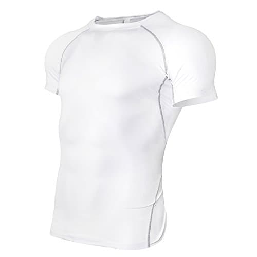 RoxZoom Men's Compression Short Sleeve T-Shirts, Cool Dry Compression Baselayer Tees Moisture Wicking Athletic T-Shirt -White, XX-Large