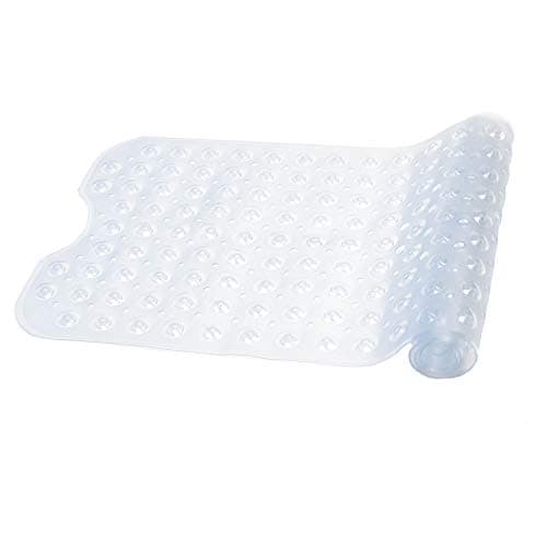 Bathsafe Extra Long Non-slip Bathtub Mats Environmental Bath Mat Anti-Bacterial Shower Tub Mat with Powerful Suction Cup,100x40CM(Clear)