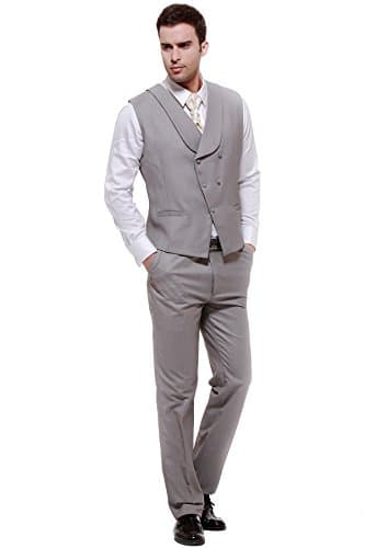 CMDC Men's 5 Button Wedding Suit Separate Vest & Trousers U9?Grey,40 Long?