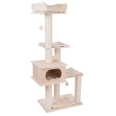 Tall Wooden Cat Tree With Extra Thick Sisal Posts And 5 Removable Sleeping Beds In 4 Levels - A Solid Cat Condo Great For All Cat Breeds